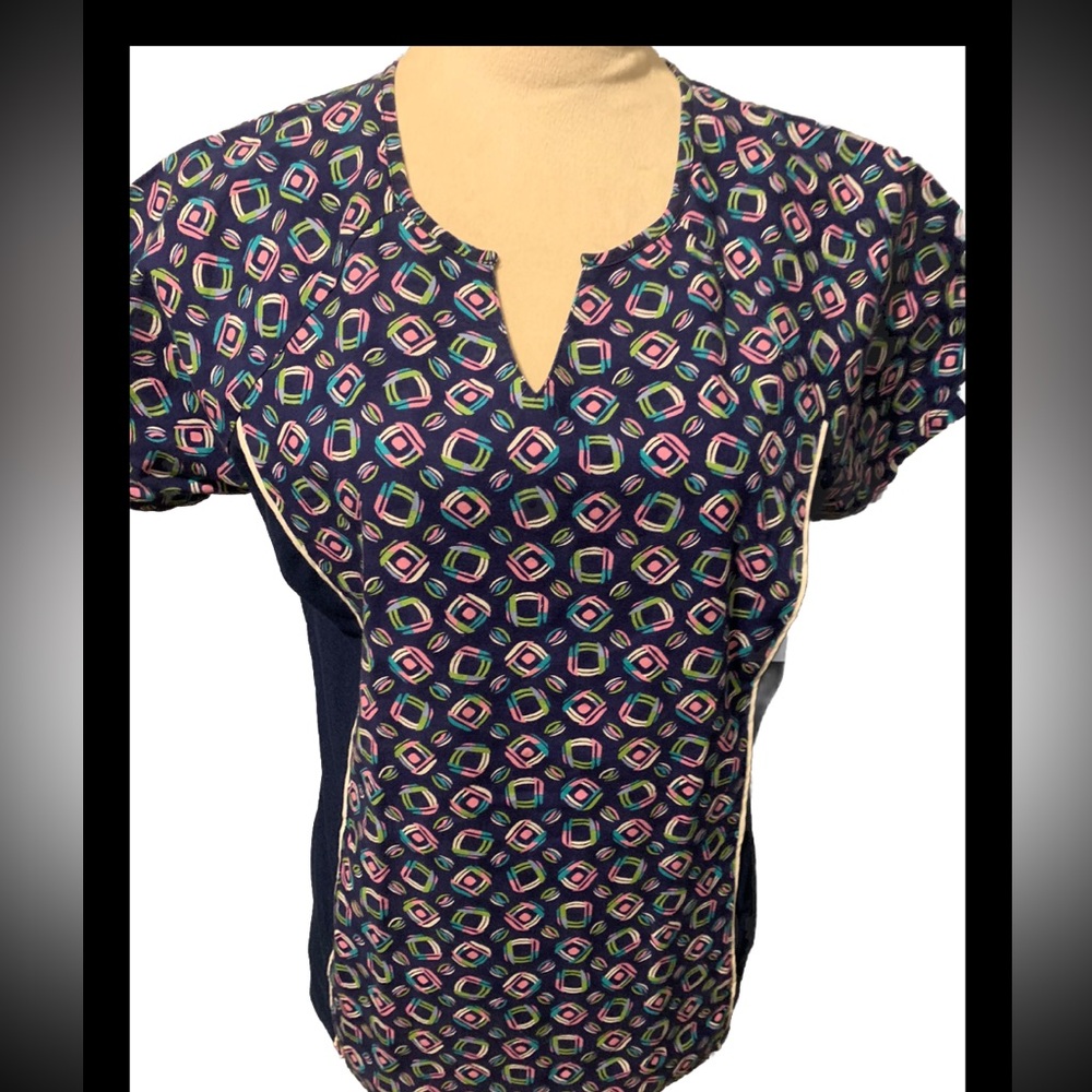 Cherokee Studio Scrub Top Navy Stretch Sides Size Small